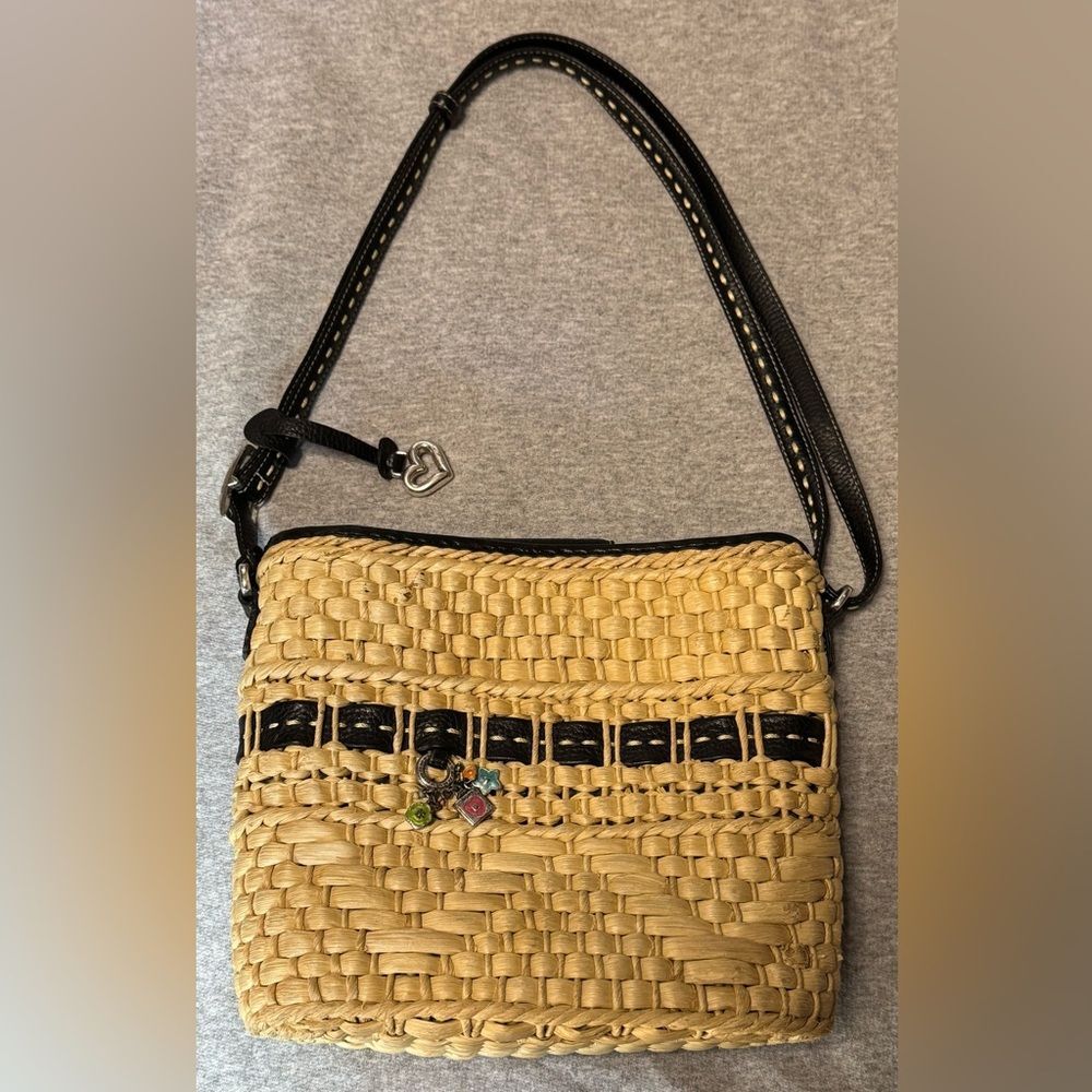 Brighton Straw Tan and Black Crossbody Bag with charms *Read description*